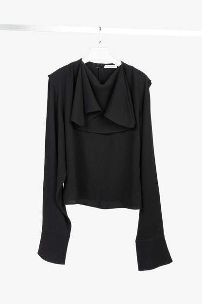 J.W. Anderson PF/16 Black Crepe Draped-Neck Long-Sleeve Blouse