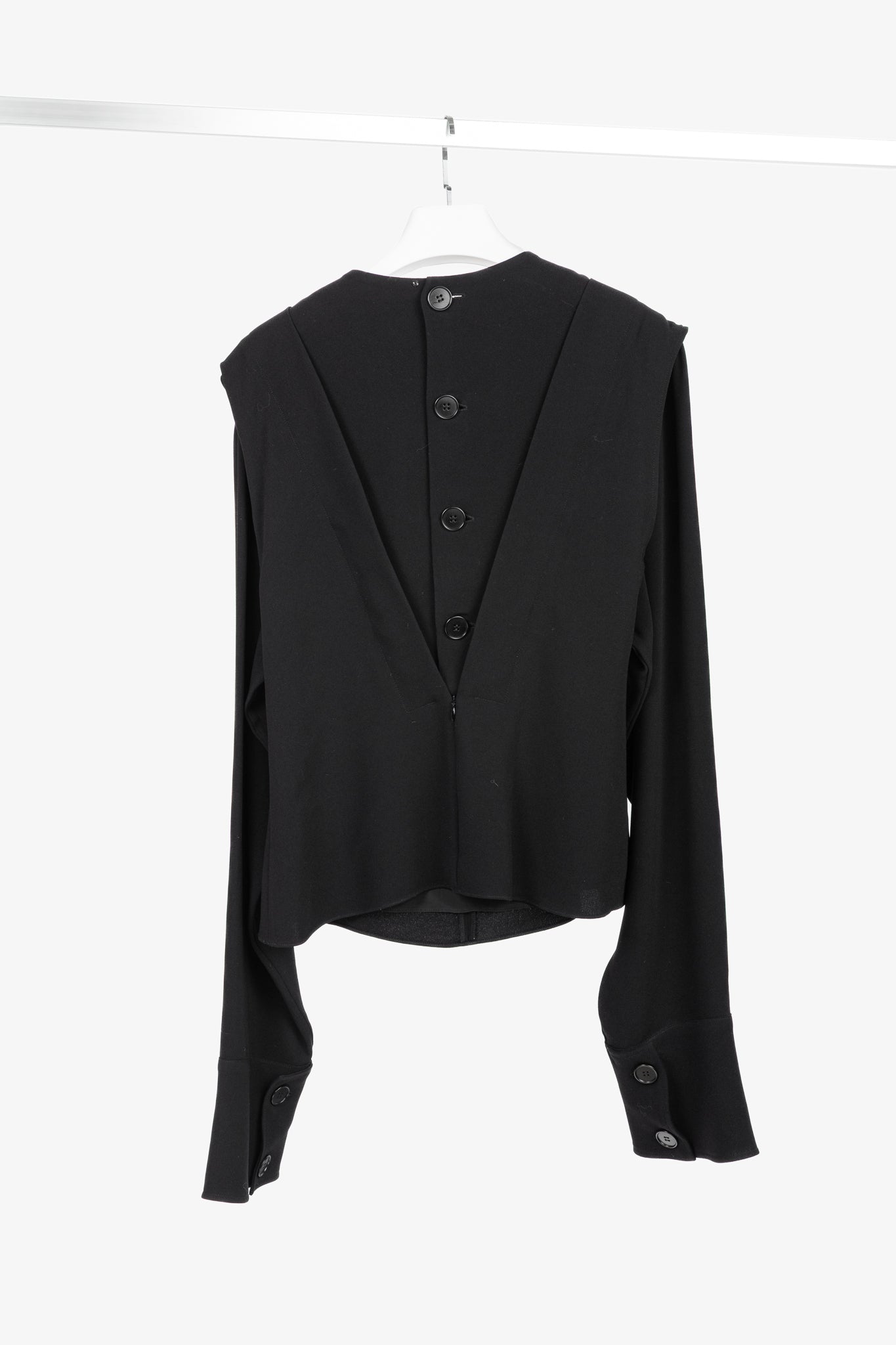 J.W. Anderson PF/16 Black Crepe Draped-Neck Long-Sleeve Blouse
