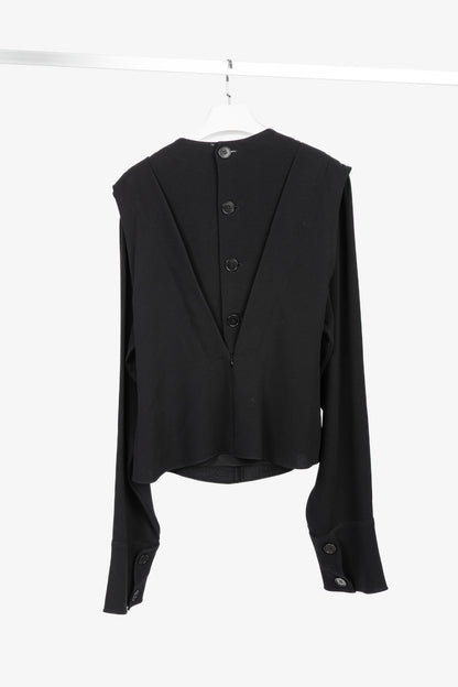 J.W. Anderson PF/16 Black Crepe Draped-Neck Long-Sleeve Blouse