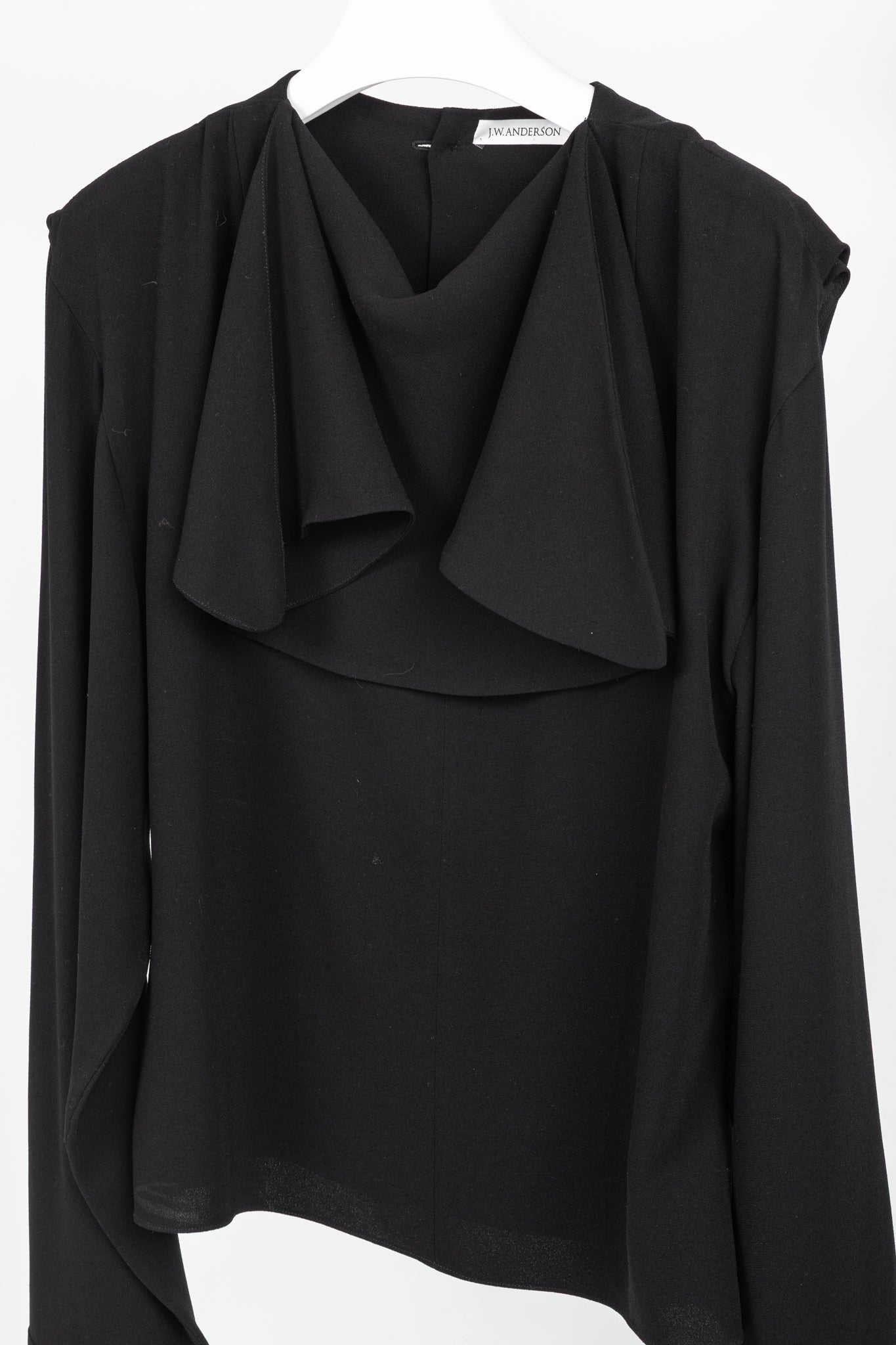 J.W. Anderson PF/16 Black Crepe Draped-Neck Long-Sleeve Blouse