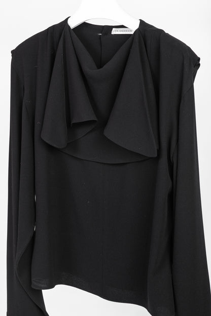 J.W. Anderson PF/16 Black Crepe Draped-Neck Long-Sleeve Blouse