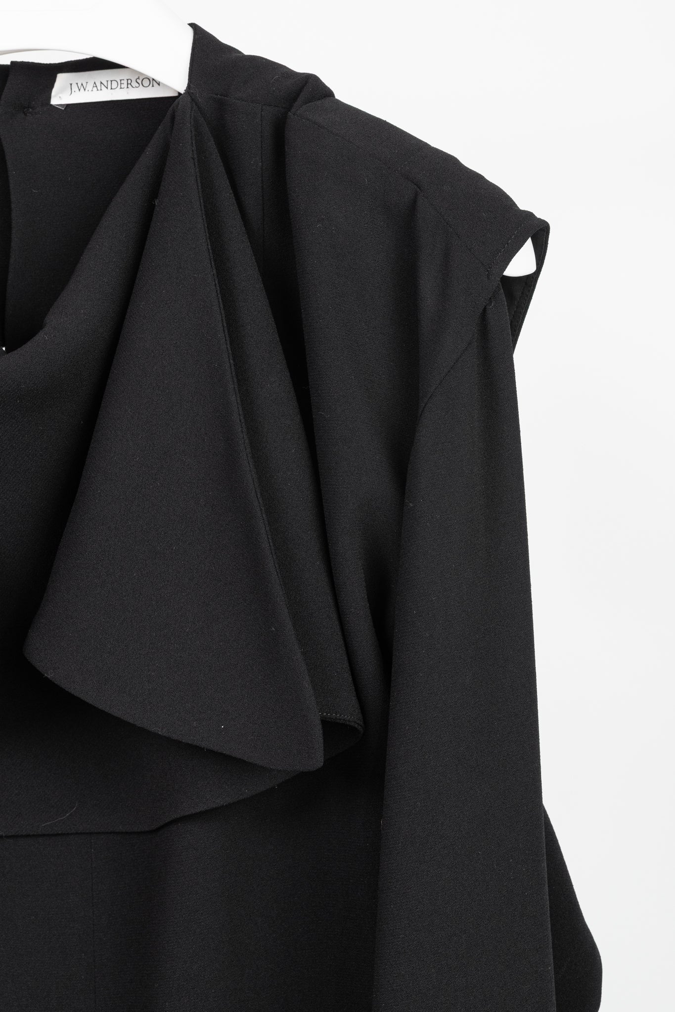 J.W. Anderson PF/16 Black Crepe Draped-Neck Long-Sleeve Blouse