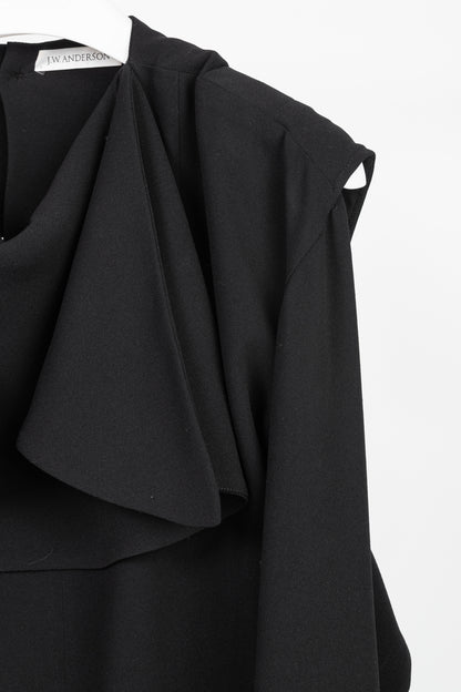 J.W. Anderson PF/16 Black Crepe Draped-Neck Long-Sleeve Blouse