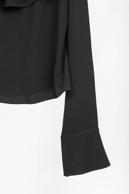 J.W. Anderson PF/16 Black Crepe Draped-Neck Long-Sleeve Blouse