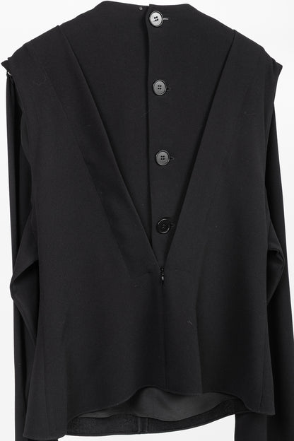 J.W. Anderson PF/16 Black Crepe Draped-Neck Long-Sleeve Blouse