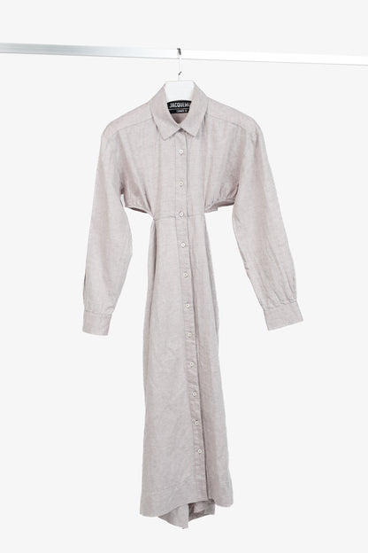 Jacquemus La Robe Cavaou Light Purple Cotton & Linen Cutout Midi Dress