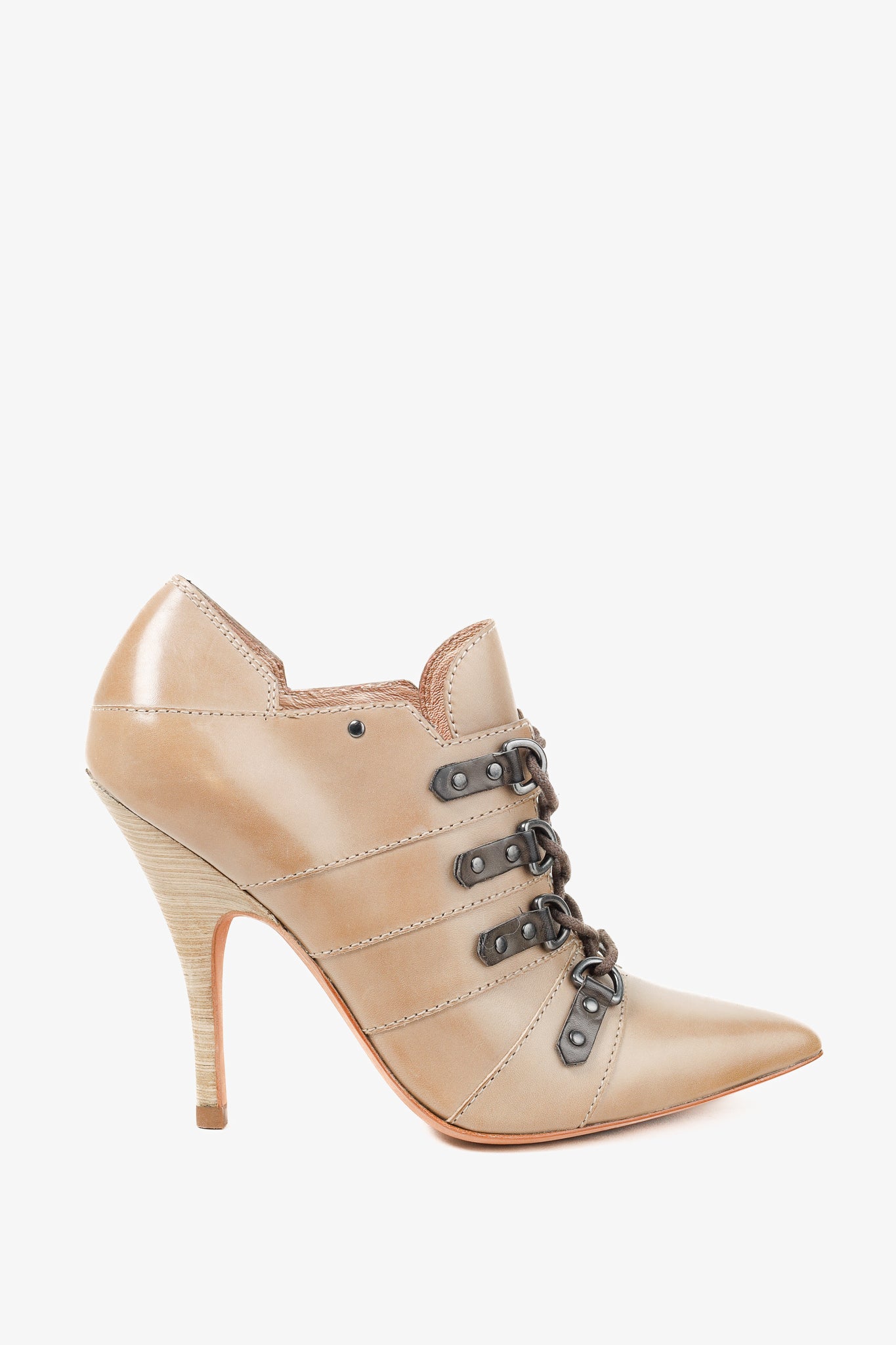 Jean-Michel Cazabat Ida Taupe Brown Pointed Toe Stacked Leather Heels