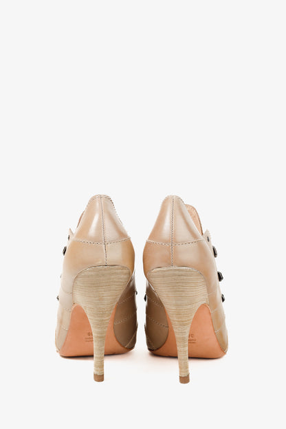 Jean-Michel Cazabat Ida Taupe Brown Pointed Toe Stacked Leather Heels