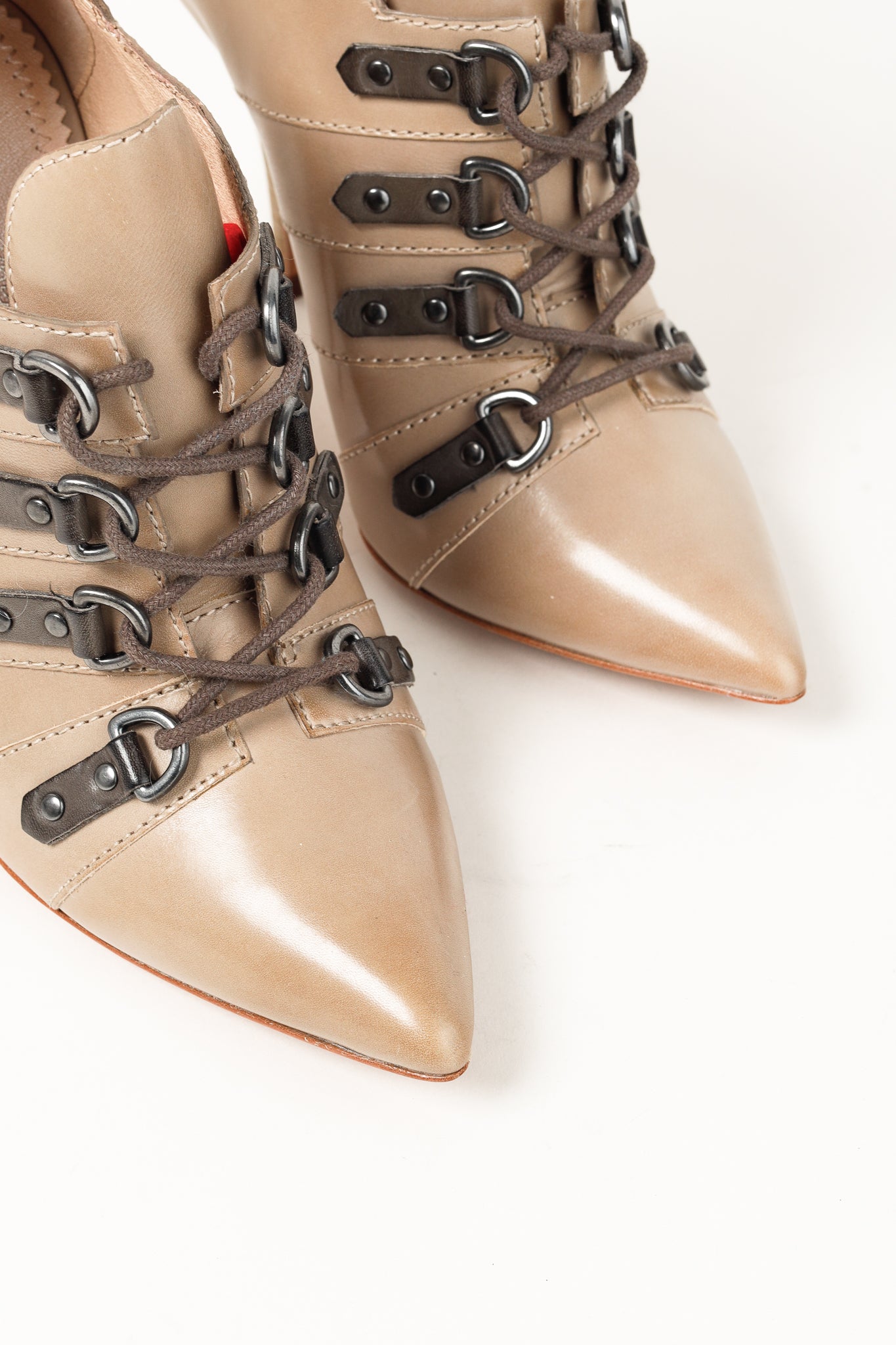 Jean-Michel Cazabat Ida Taupe Brown Pointed Toe Stacked Leather Heels