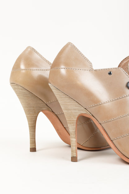 Jean-Michel Cazabat Ida Taupe Brown Pointed Toe Stacked Leather Heels