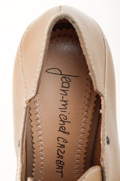 Jean-Michel Cazabat Ida Taupe Brown Pointed Toe Stacked Leather Heels