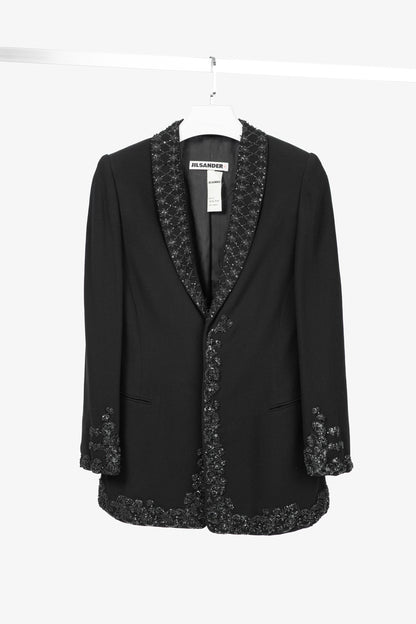 Jil Sander Vintage 90's Black Wool-Crepe Beaded Blazer