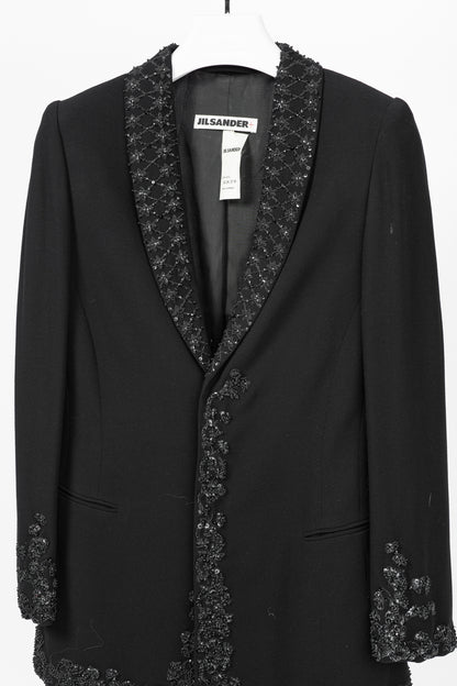 Jil Sander Vintage 90's Black Wool-Crepe Beaded Blazer