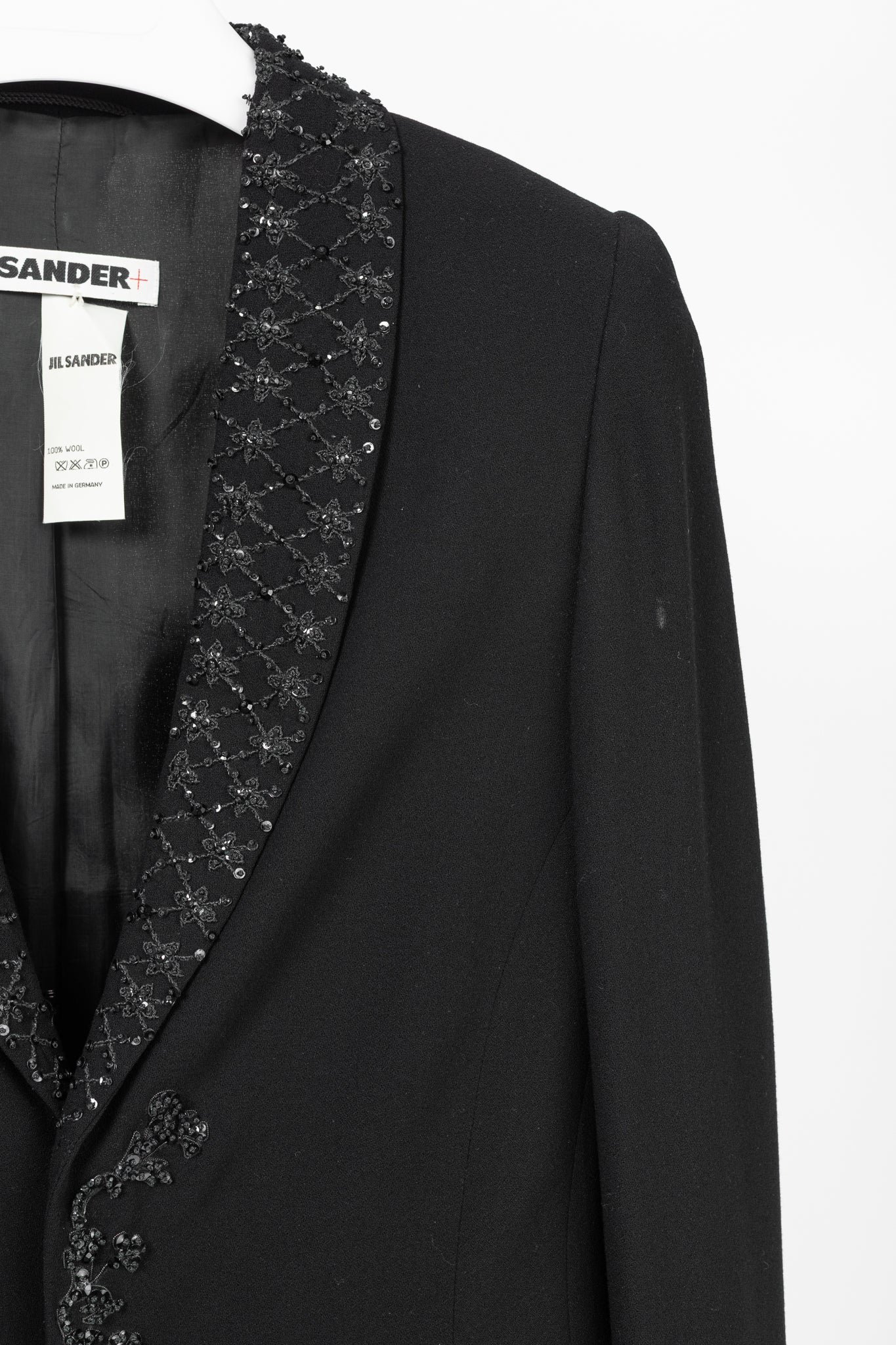 Jil Sander Vintage 90's Black Wool-Crepe Beaded Blazer