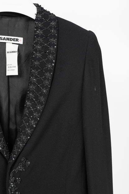 Jil Sander Vintage 90's Black Wool-Crepe Beaded Blazer