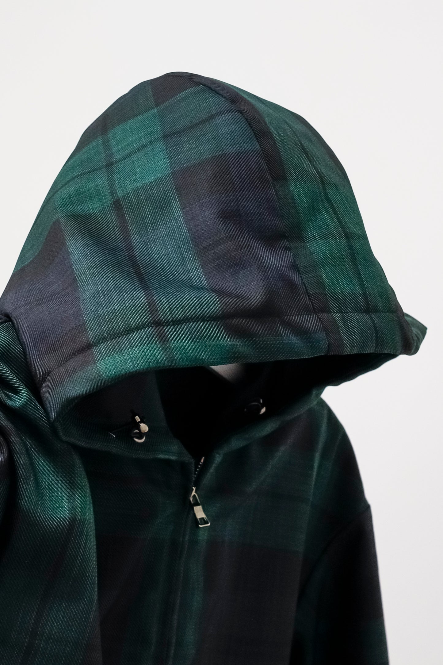 Jil Sander Navy Blackwatch Plaid Hooded Parka