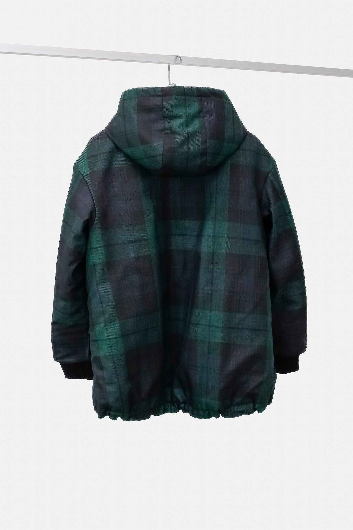 Jil Sander Navy Blackwatch Plaid Hooded Parka