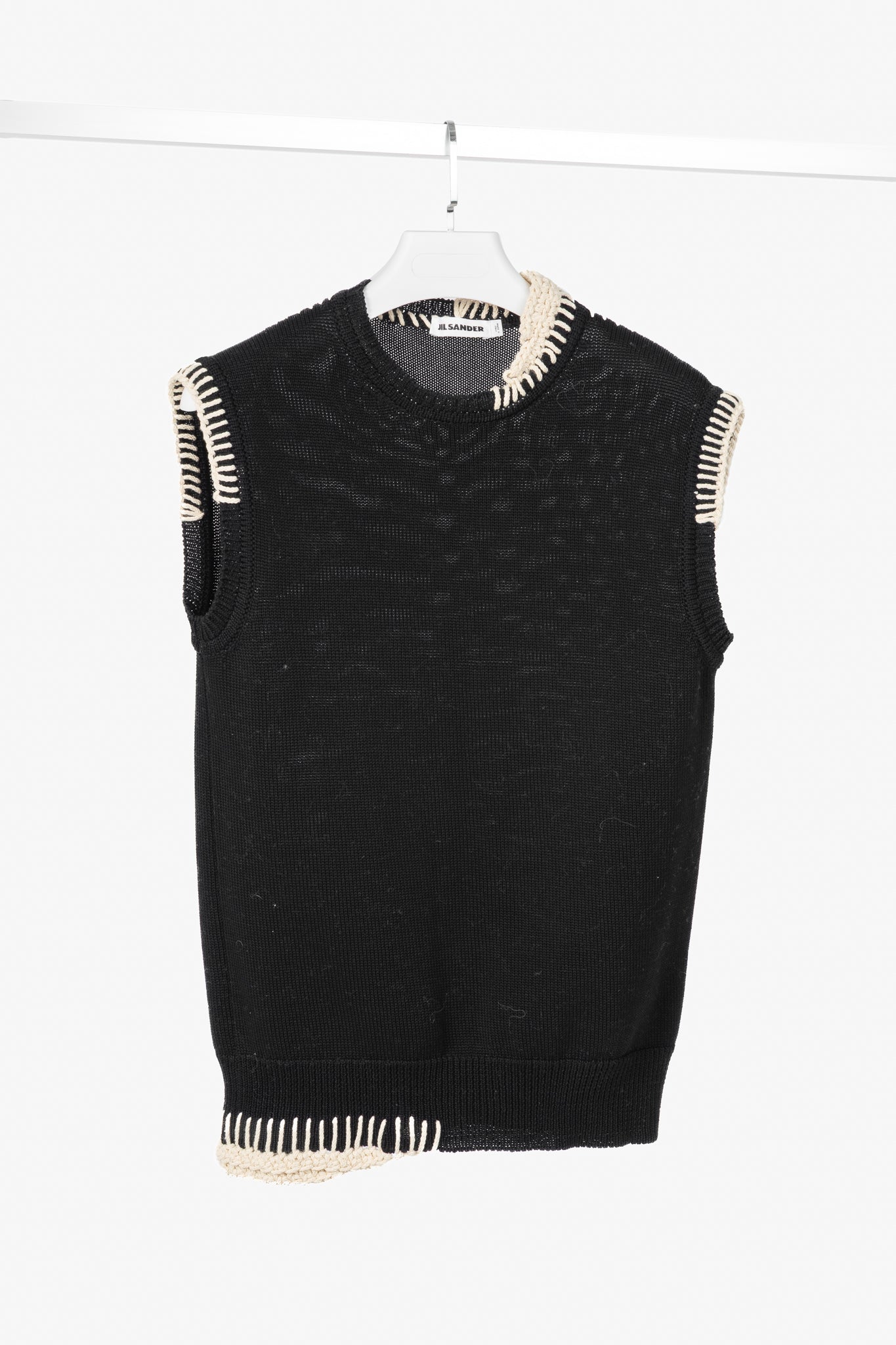 Jil Sander SS/18 Runway Black Cotton Stitch-Detail Knitted Vest