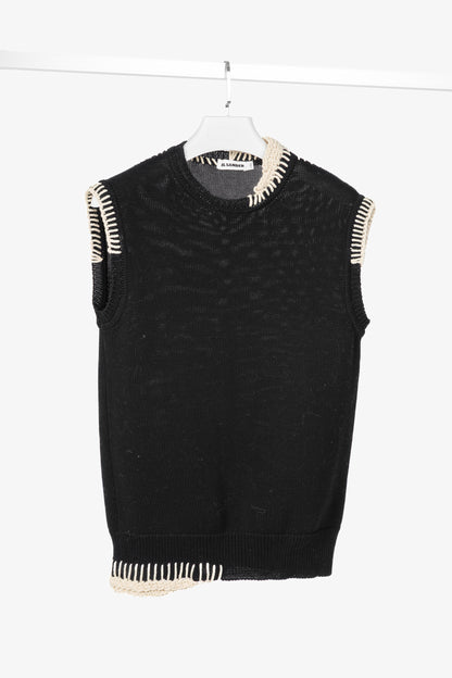 Jil Sander SS/18 Runway Black Cotton Stitch-Detail Knitted Vest