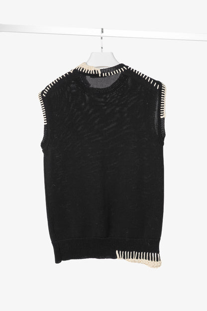 Jil Sander SS/18 Runway Black Cotton Stitch-Detail Knitted Vest