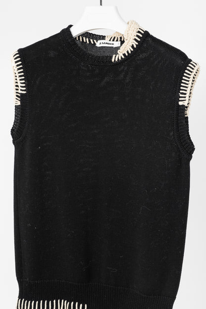 Jil Sander SS/18 Runway Black Cotton Stitch-Detail Knitted Vest