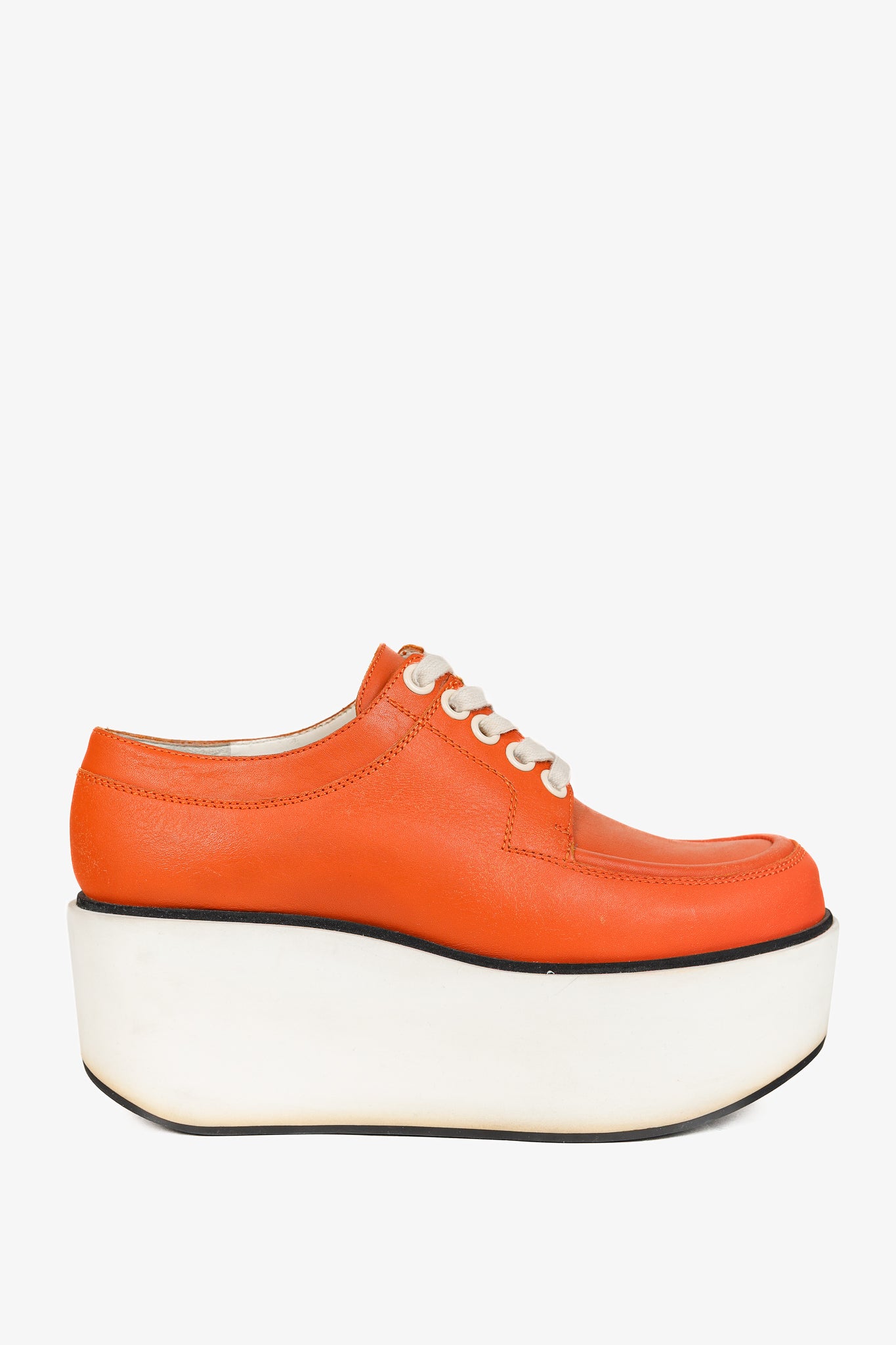 Jil Sander Navy SS/12 Orange Leather Lace-Up Platforms