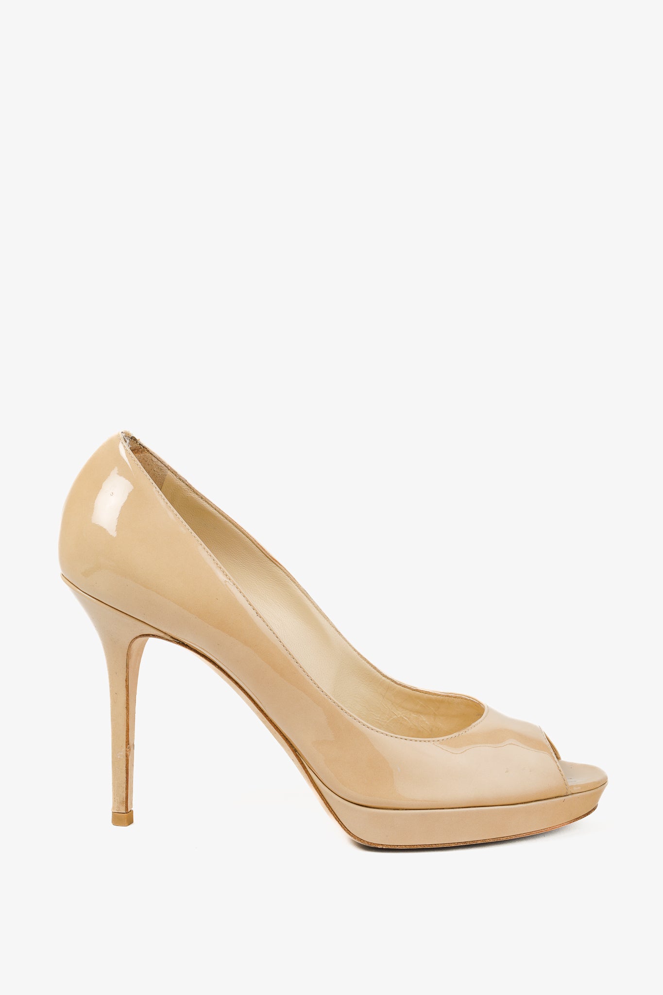 Jimmy Choo Luna Nude Patent Peep-Toe Heels