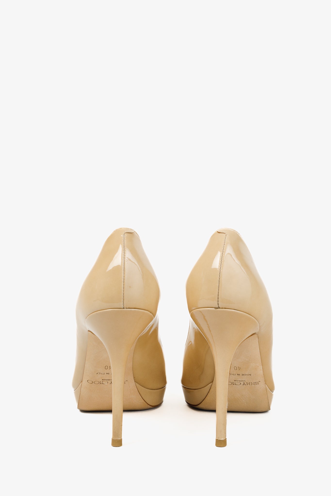 Jimmy Choo Luna Nude Patent Peep-Toe Heels