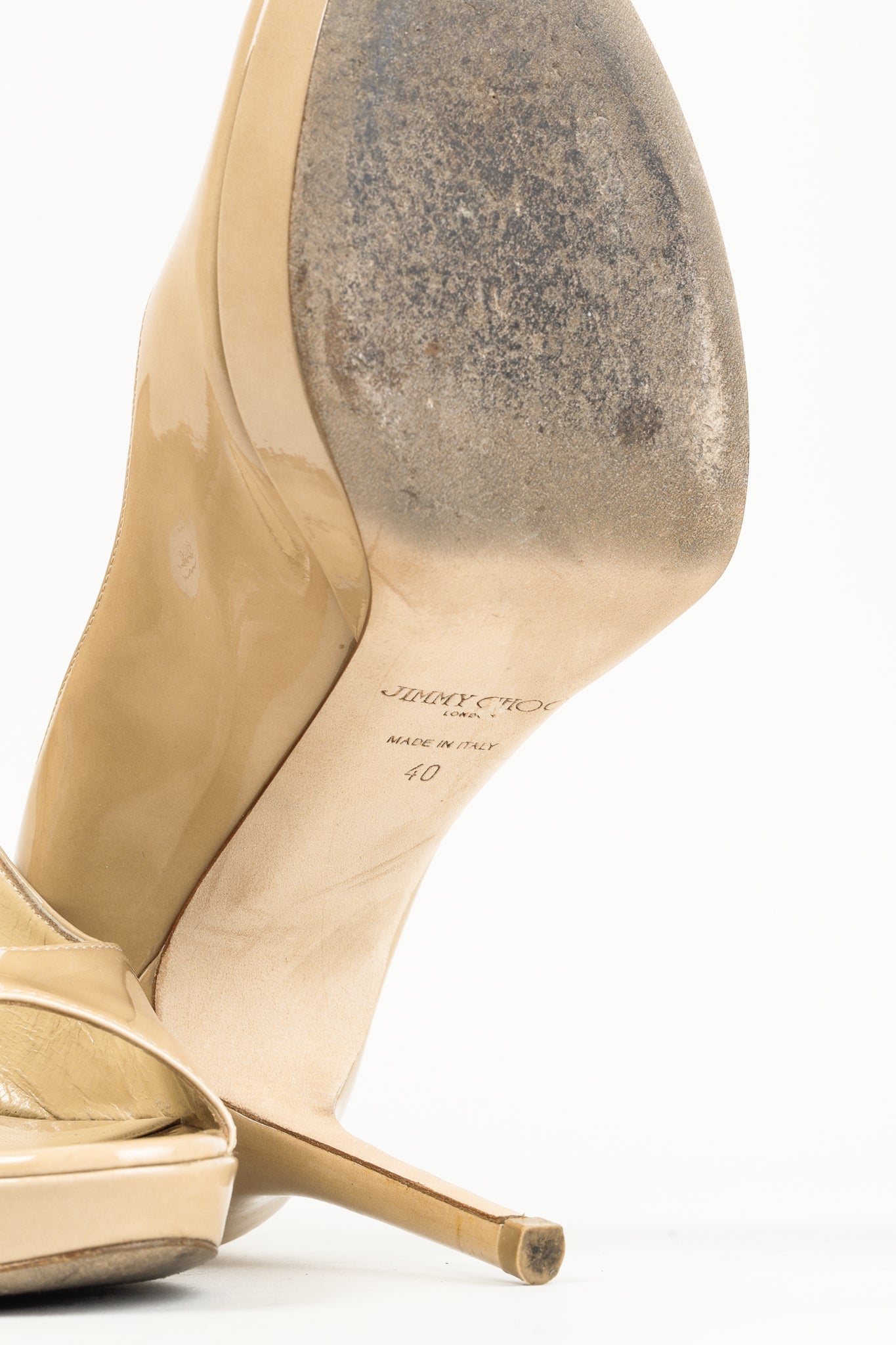 Jimmy Choo Luna Nude Patent Peep-Toe Heels