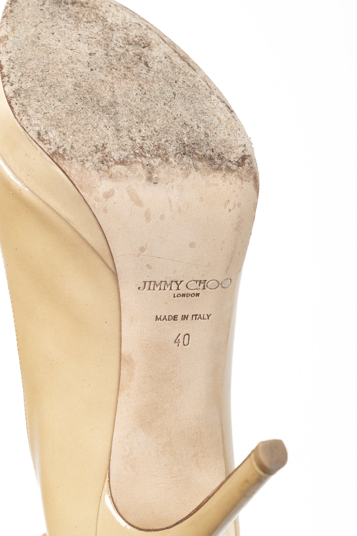 Jimmy Choo Luna Tan Patent-Leather Peep-Toe Platform Pumps
