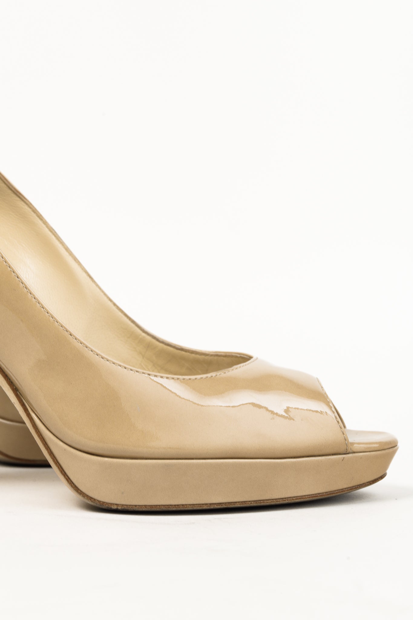 Jimmy Choo Luna Nude Patent Peep-Toe Heels