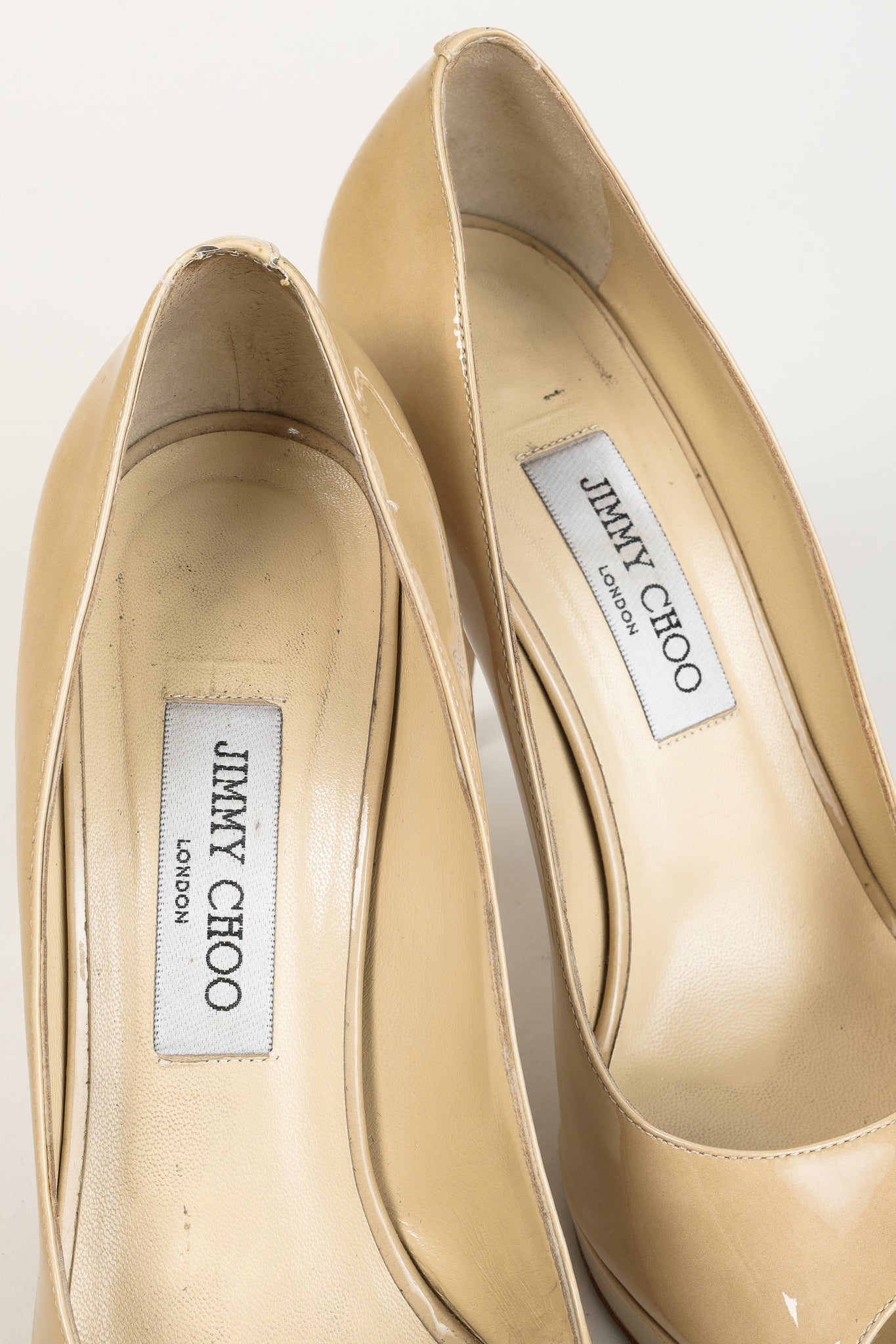 Jimmy Choo Luna Nude Patent Peep-Toe Heels