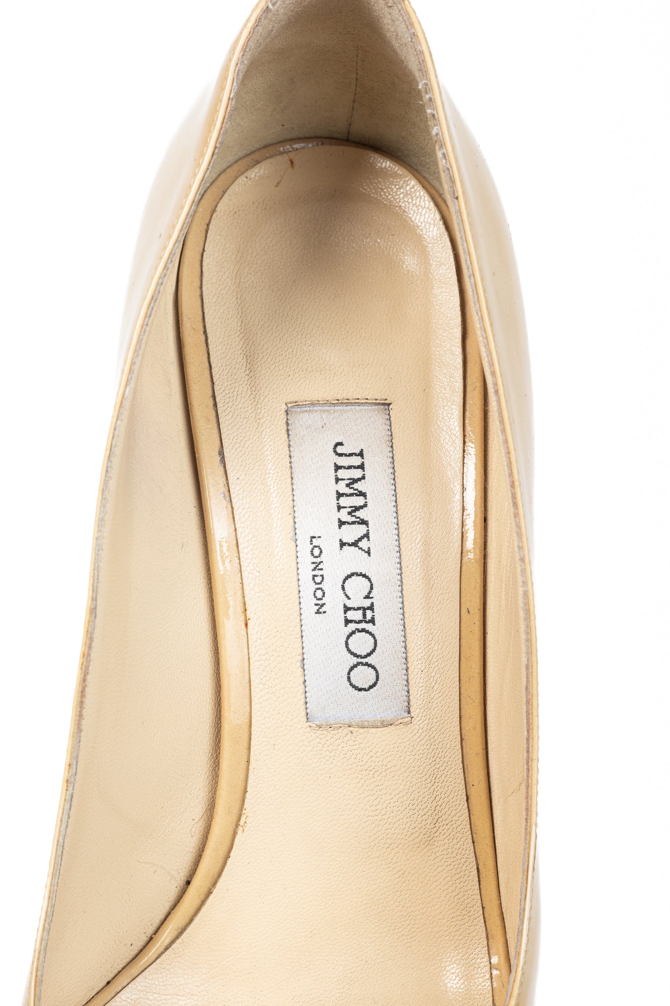 Jimmy Choo Luna Tan Patent-Leather Peep-Toe Platform Pumps