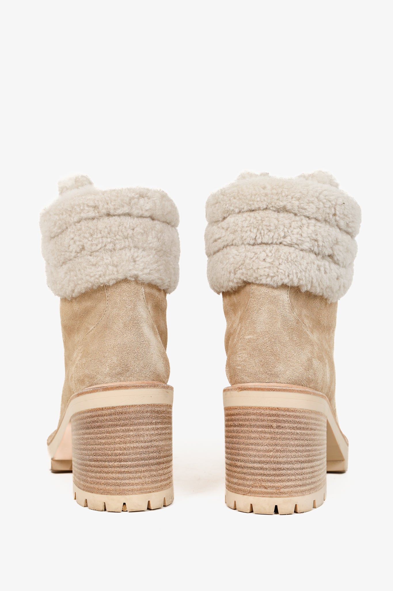 Jimmy Choo Eshe Stucco Beige Suede Flat Shearling Hiking Boots