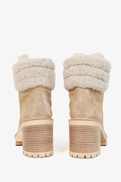 Jimmy Choo Eshe Stucco Beige Suede Flat Shearling Hiking Boots