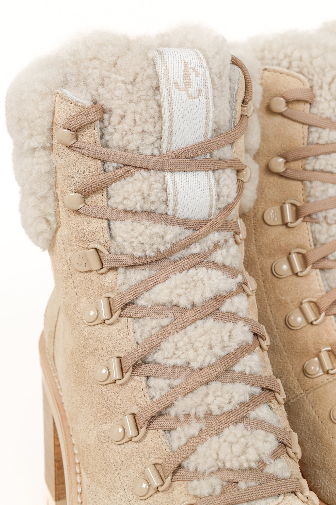 Jimmy Choo Eshe Stucco Beige Suede Flat Shearling Hiking Boots