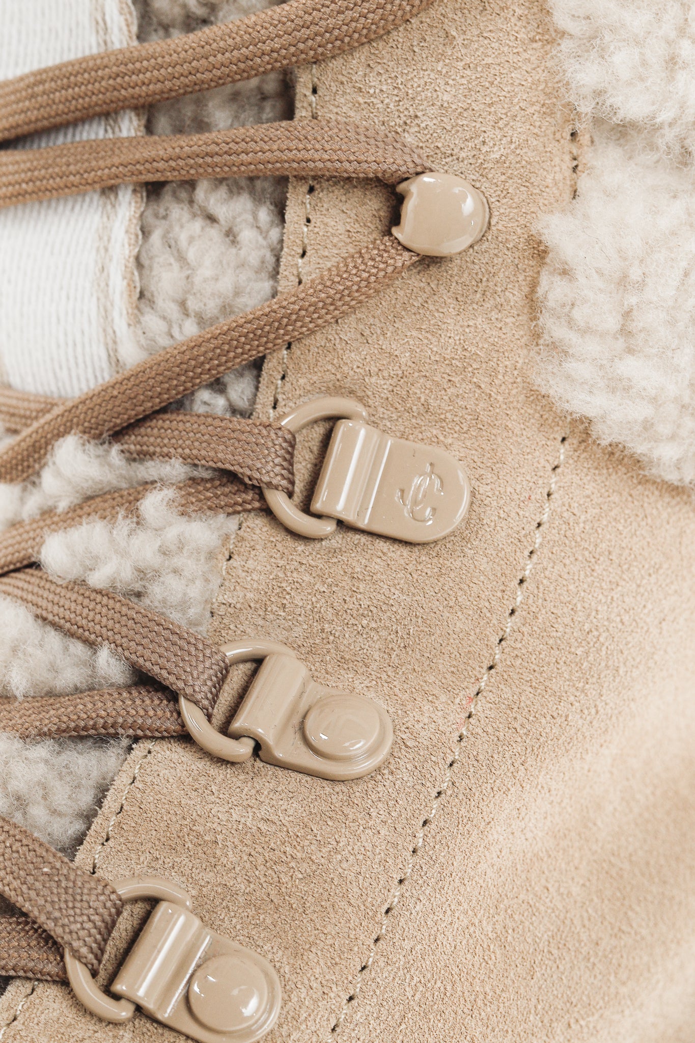 Jimmy Choo Eshe Stucco Beige Suede Flat Shearling Hiking Boots