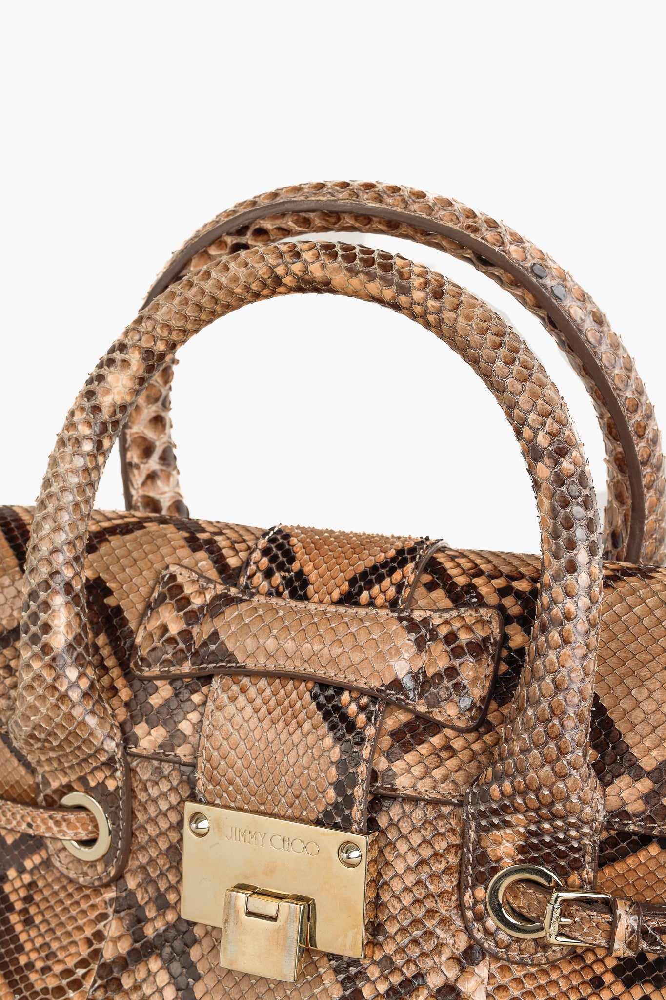 Jimmy Choo Rosalie Tan Python Flap Satchel