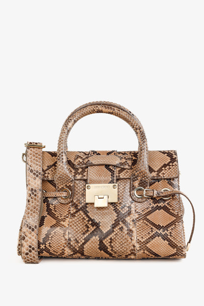 Jimmy Choo Rosalie Tan Python Flap Satchel