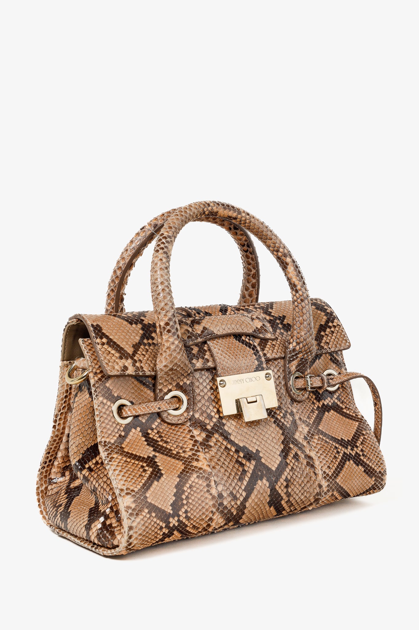 Jimmy Choo Rosalie Tan Python Flap Satchel