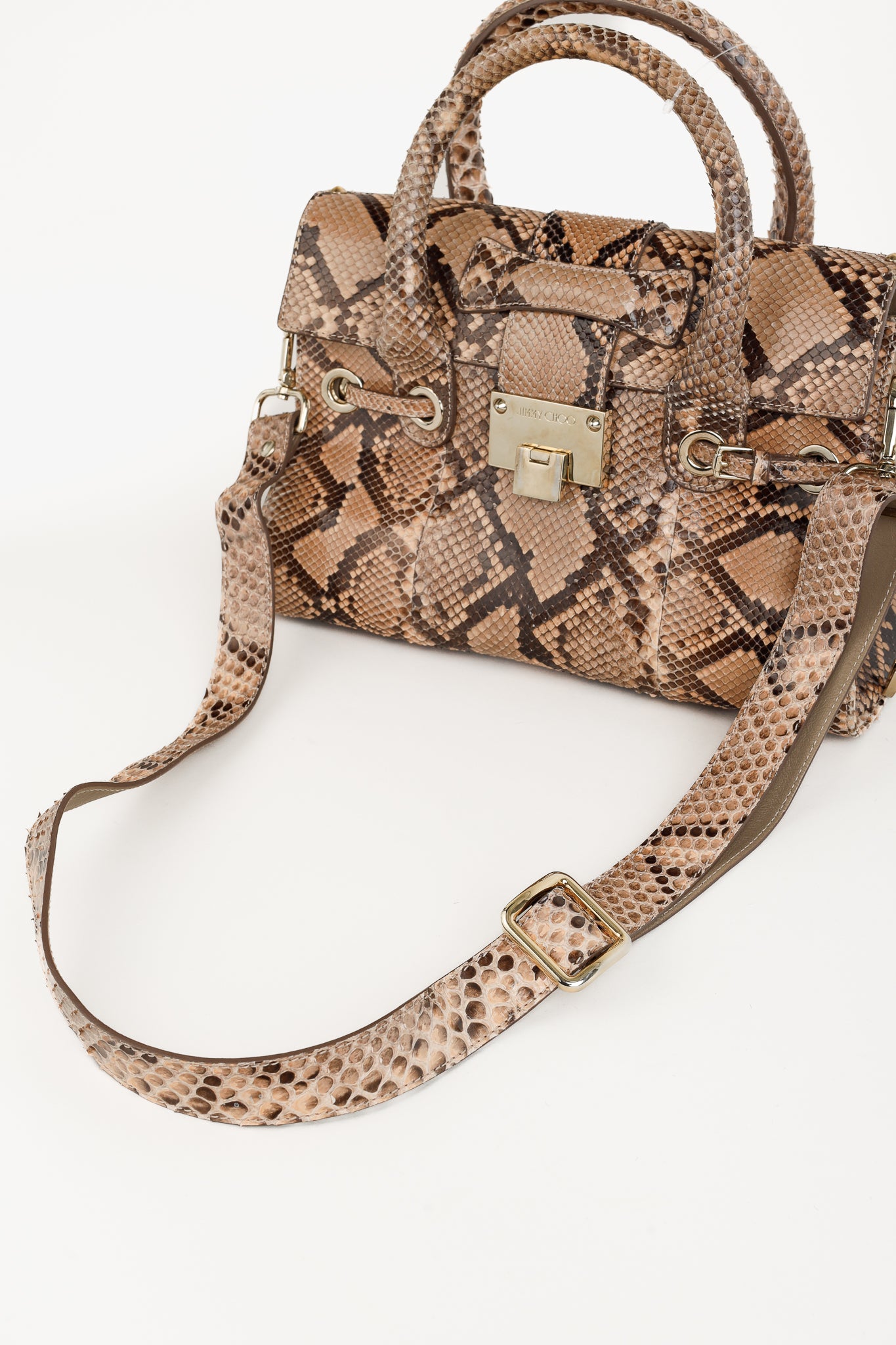 Jimmy Choo Rosalie Tan Python Flap Satchel