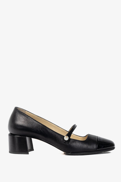 Jimmy Choo Elisa Black Cap-Toe Faux-Pearl Mary Jane Pumps