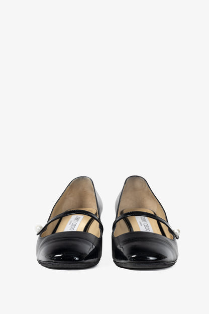 Jimmy Choo Elisa Black Cap-Toe Faux-Pearl Mary Jane Pumps