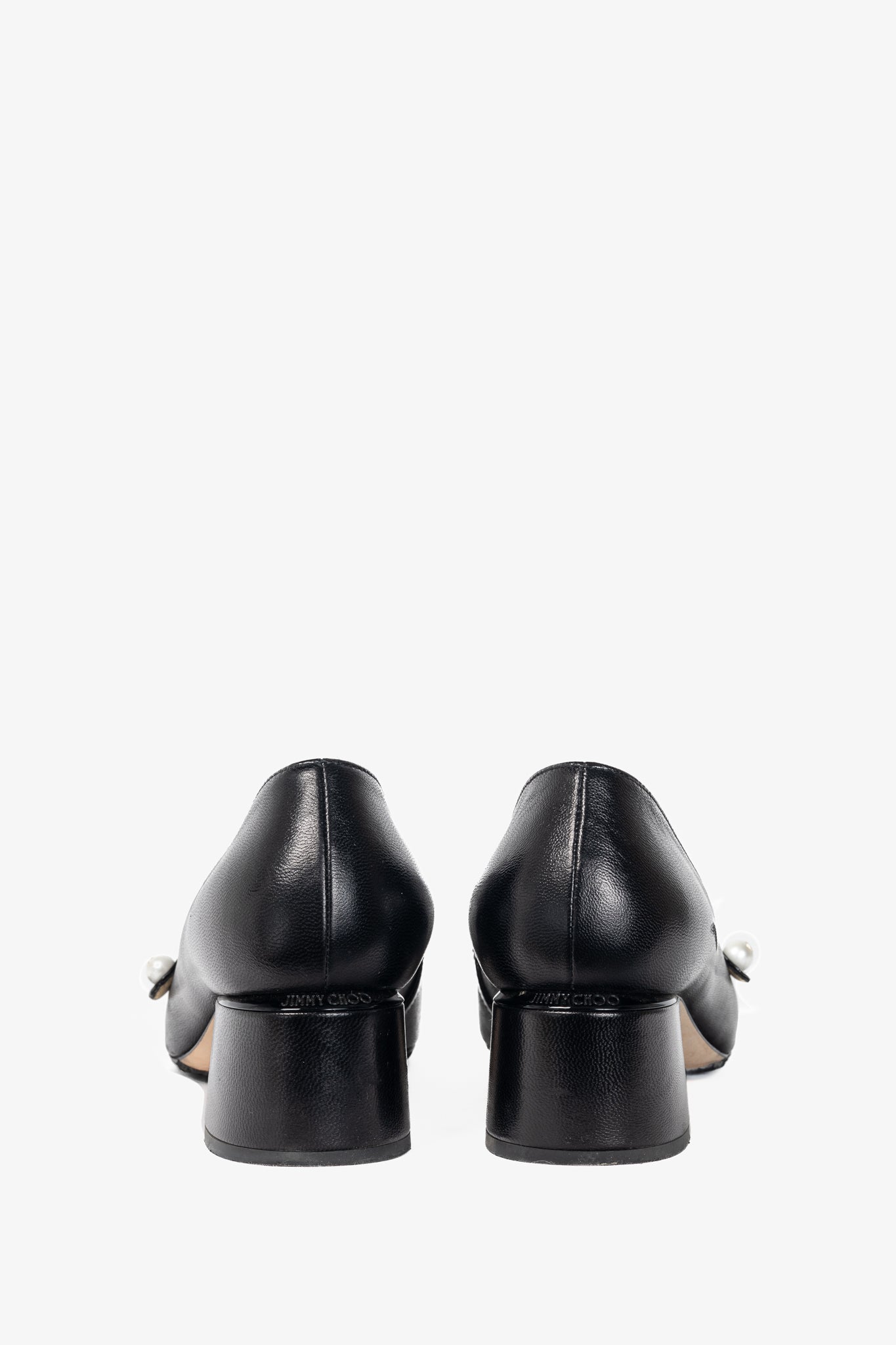 Jimmy Choo Elisa Black Cap-Toe Faux-Pearl Mary Jane Pumps