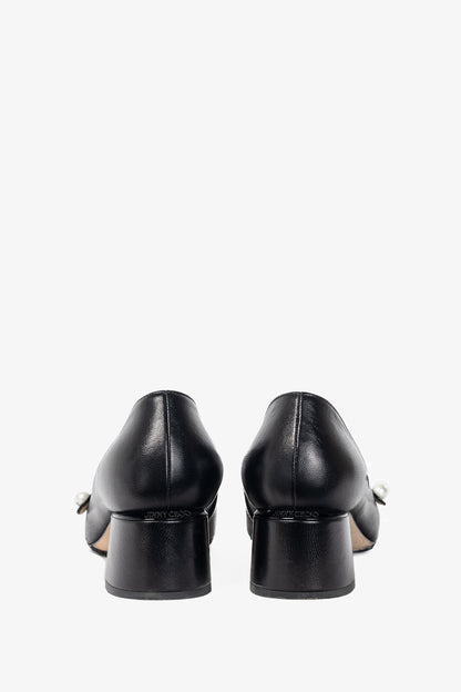 Jimmy Choo Elisa Black Cap-Toe Faux-Pearl Mary Jane Pumps