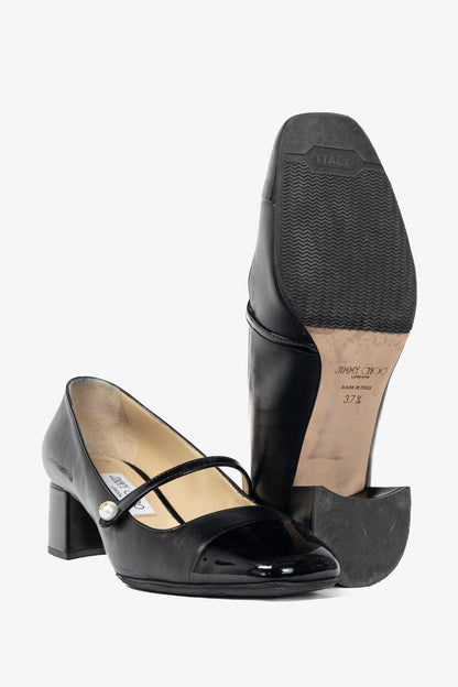 Jimmy Choo Elisa Black Cap-Toe Faux-Pearl Mary Jane Pumps