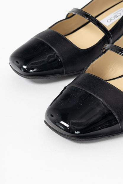 Jimmy Choo Elisa Black Cap-Toe Faux-Pearl Mary Jane Pumps