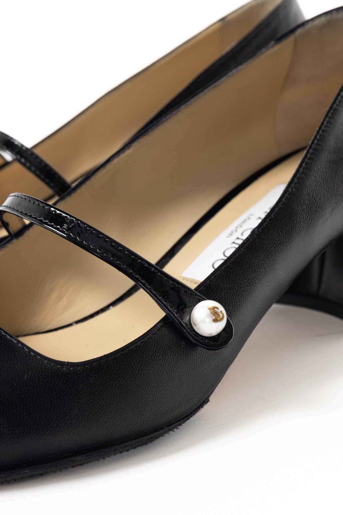 Jimmy Choo Elisa Black Cap-Toe Faux-Pearl Mary Jane Pumps