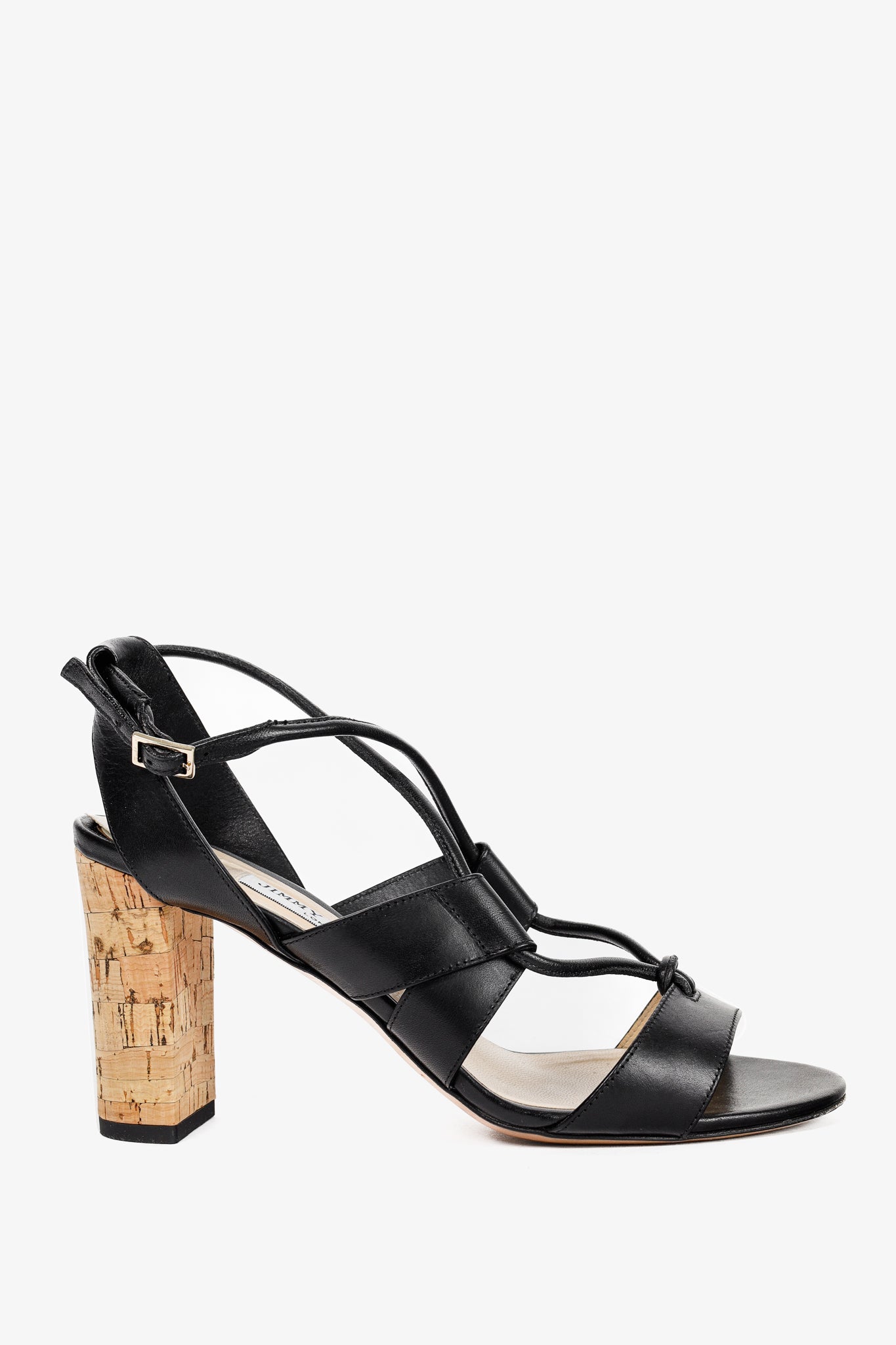 Jimmy Choo Margo Black Leather Crisscross Cork-Heel Sandals