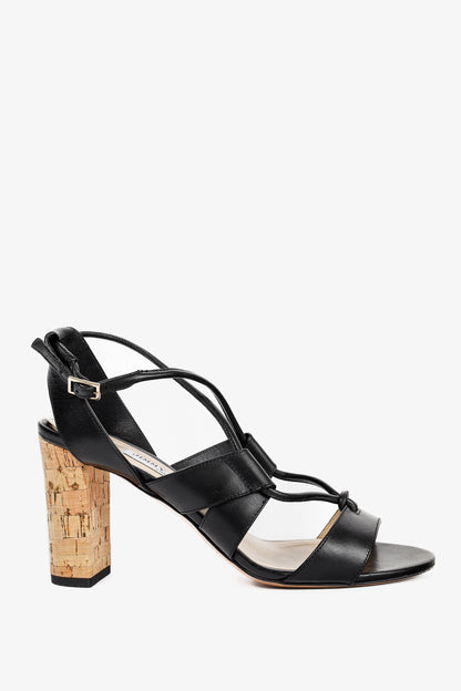 Jimmy Choo Margo Black Leather Crisscross Cork-Heel Sandals
